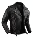 Jaqueta Masculina de Couro Nobre com Cinto Frontal